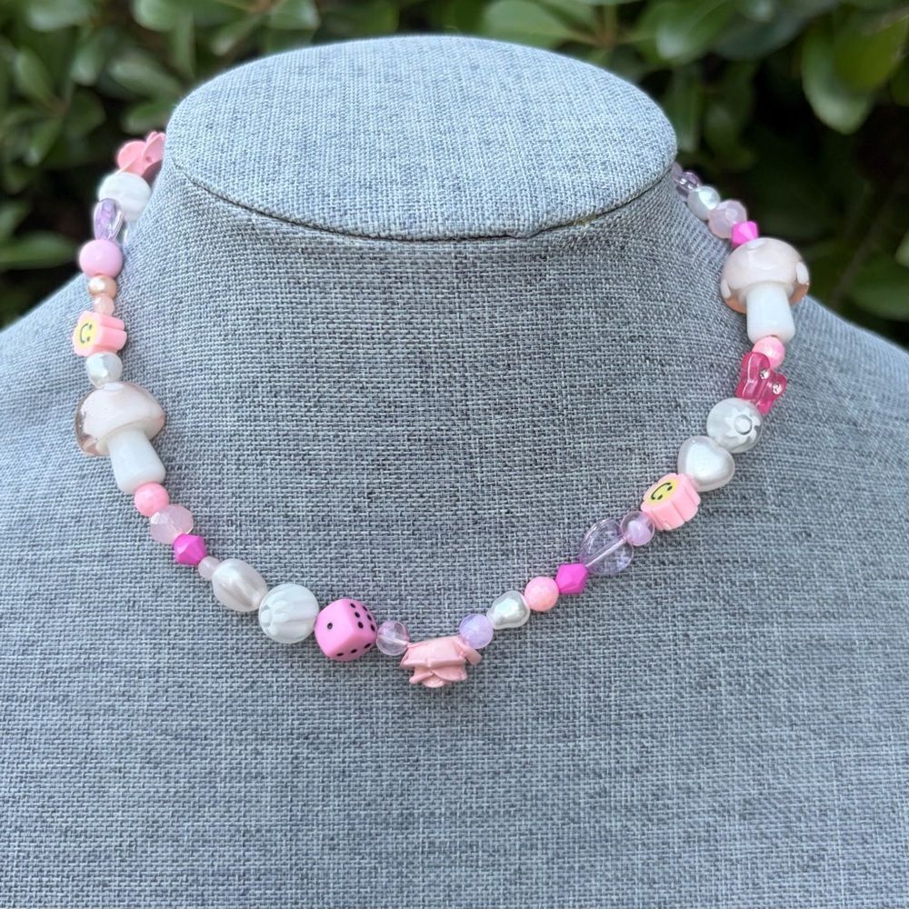 Urban Outfitters OU LayeringβPink Mushroom Flower Heart Necklace NWT Cottagecore
